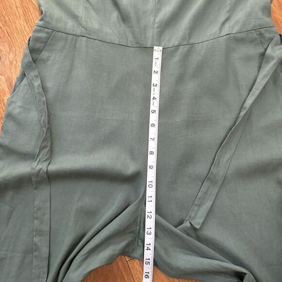 Universal Standard Jumpsuit Women 2XS 6-8 Green Linen V-Neck Belted Pockets Wide - Picture 11 of 16